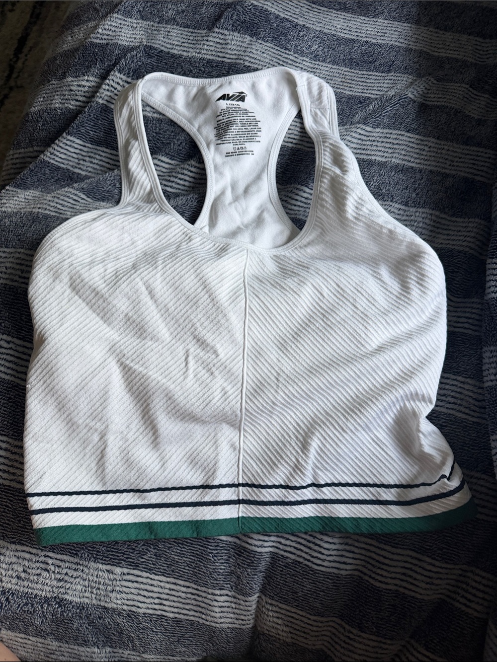 AVIA White Racerback Athletic Crop Top with Green Stripe
